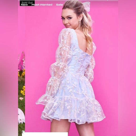 Sugar Thrillz Blue Floral Long Sleeve Dress - Picture 3 of 10